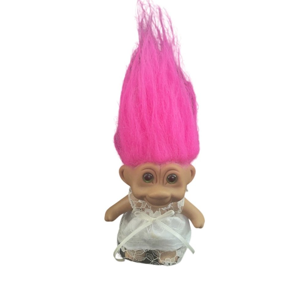 Russ 5 in. Bride Troll with Pink Hair Lace Dress
